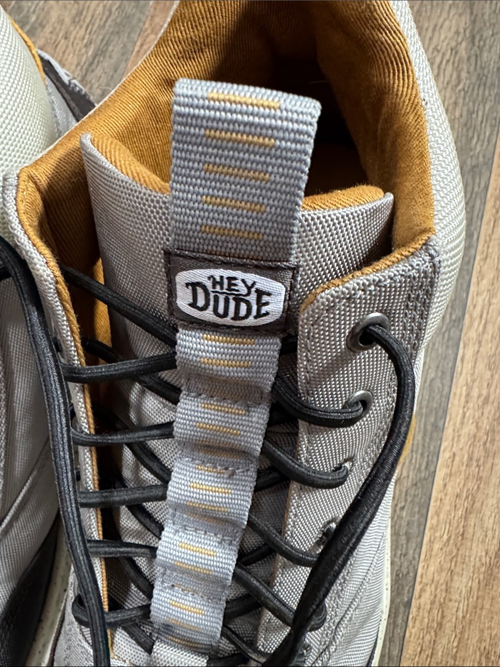 Hey Dude Men's Light Gray Sneakers with Mustard Lining - Picture 3 of 9